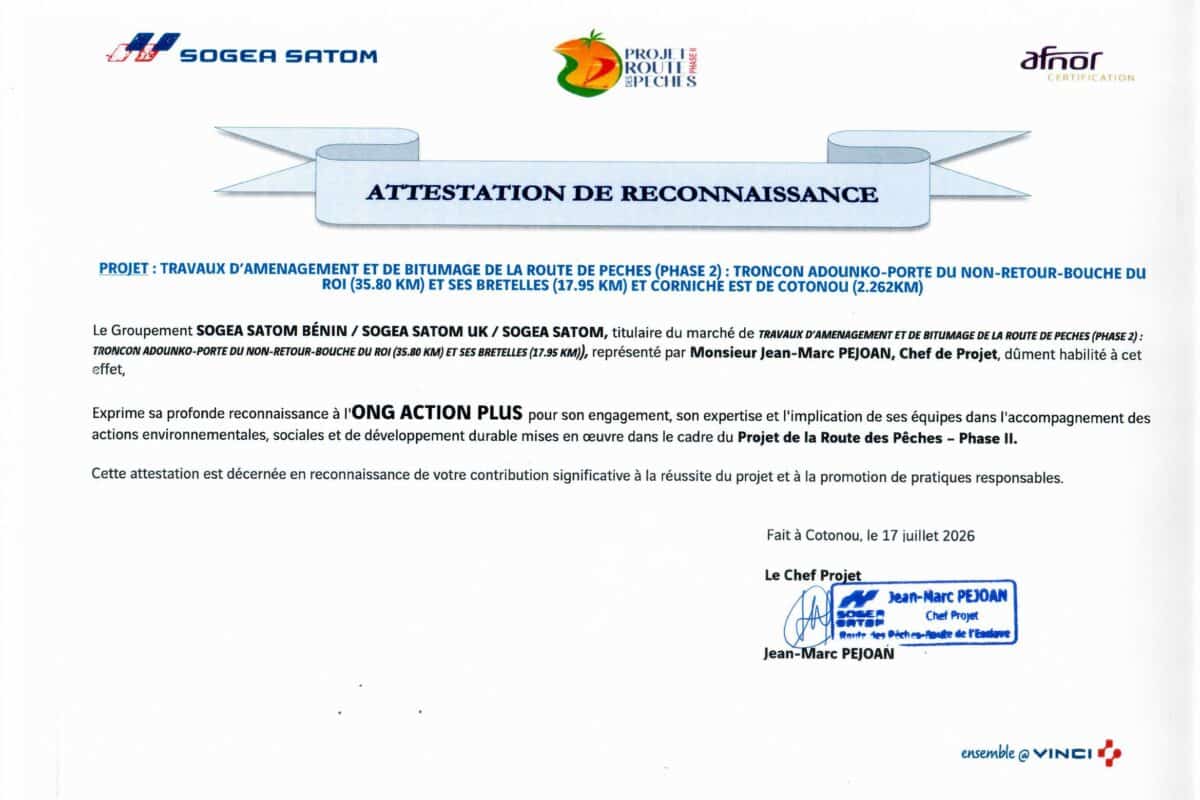 Attestation de reconnaissance SOGEA SATOM